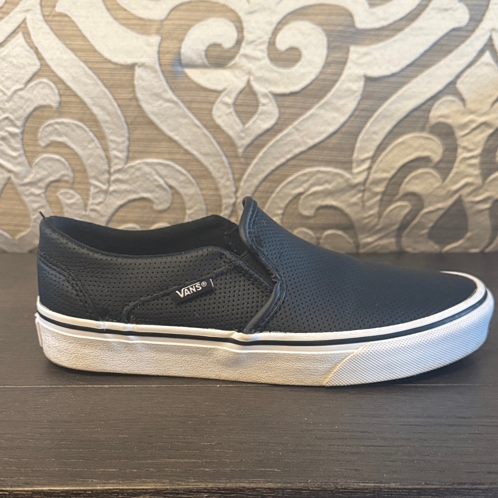 Vans Black Perforated Leather Slip-On Sneakers